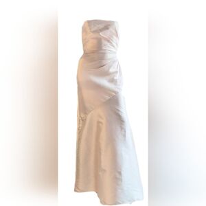 □$2,640 NEW PAMELLA ROLAND BLUSH PINK PURE TAFFETA SILK RUNWAY DRESS GOWN US 2